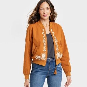 Knox Rose Women's Rust Bomber Jacket with Embroidery